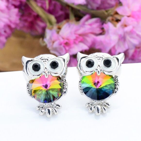 Owl Stud Earrings Rainbow - Picture 1 of 1
